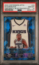 2022-23 Contenders Optic DE'AARON FOX Uniformity Blue Cracked Ice /75 PSA 10 GEM