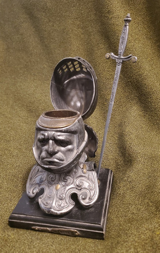 RARE vintage Medieval Knight Inkwell w/ Sword Letter Opener Desk Set – “1423”
