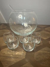 Vintage Punch Bowl, Ladle with 5 Rare Matching Libby Crisa glasses