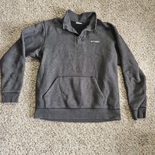 Columbia Men's Large 3 Button Front Longsleeve Pullover Sweater Dark Gray Black