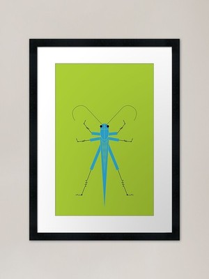Patience Grasshopper - Blue von UCO gerahmtes Wandbild Poster Leinwanddruck Bild