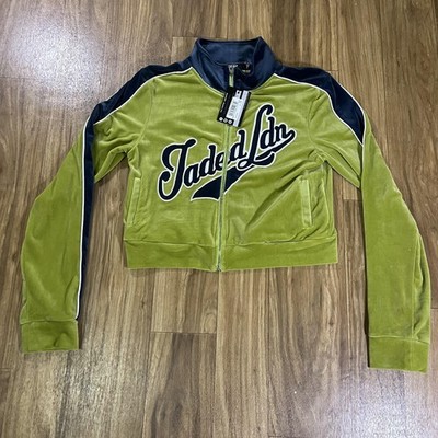 Jaded London Jacket Womens 8 Green Blue Velour Zip Through Tracksuit Top Script