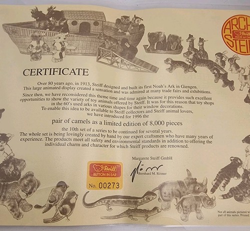 Steiff Noah's Ark Camel Pair Set Limited Edition Boxed With Certificate - Picture 12 of 15