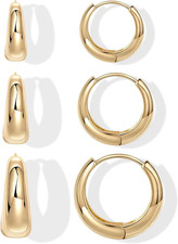 Small Gold Hoop Earrings Set for Women,14K Gold Plated Hypoallergenic Lightweigh