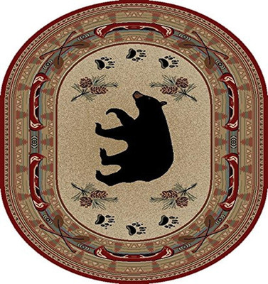 Rustic Lodge Bear Area Rug - 5'3'' x 7'3'' Oval for Cozy Cabins