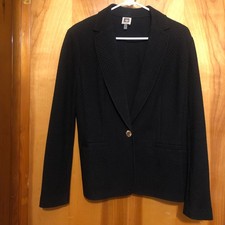 Anne Klein Textured Black Blazer Womens Size Medium Accent Button Classic Office