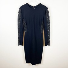 Stella McCartney Lace Long Sleeve Paneled Bodycon Midi Dress 8 Black