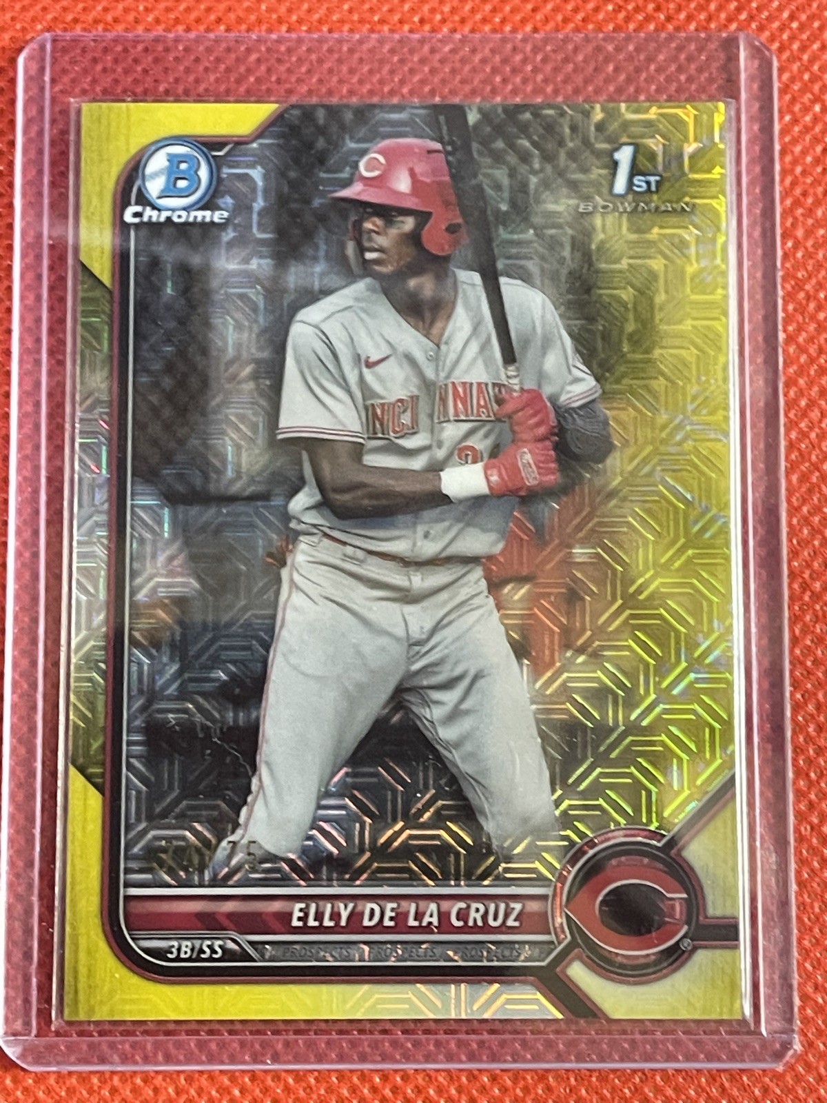 Elly De La Cruz YELLOW MOJO REFRACTOR #74/75 2022 1st Bowman Chrome MEGA RC