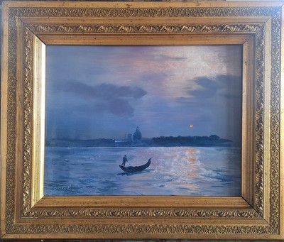 Original Oil Ölgemälde Verträumte Morgenstimmung Venedig  Venice Prunkrahmen
