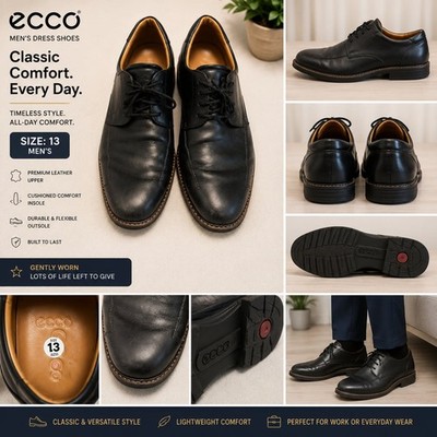 ECCO Men's Black Leather Lace-Up Oxford Dress Shoes Size 13