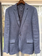 J. Crew Linen Glen Plaid Blue Sport Coat 44L A0717