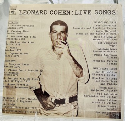 LP: Leonard Cohen, Live Songs, Columbia KC 31724, Stereo, 1973, Folk Rock