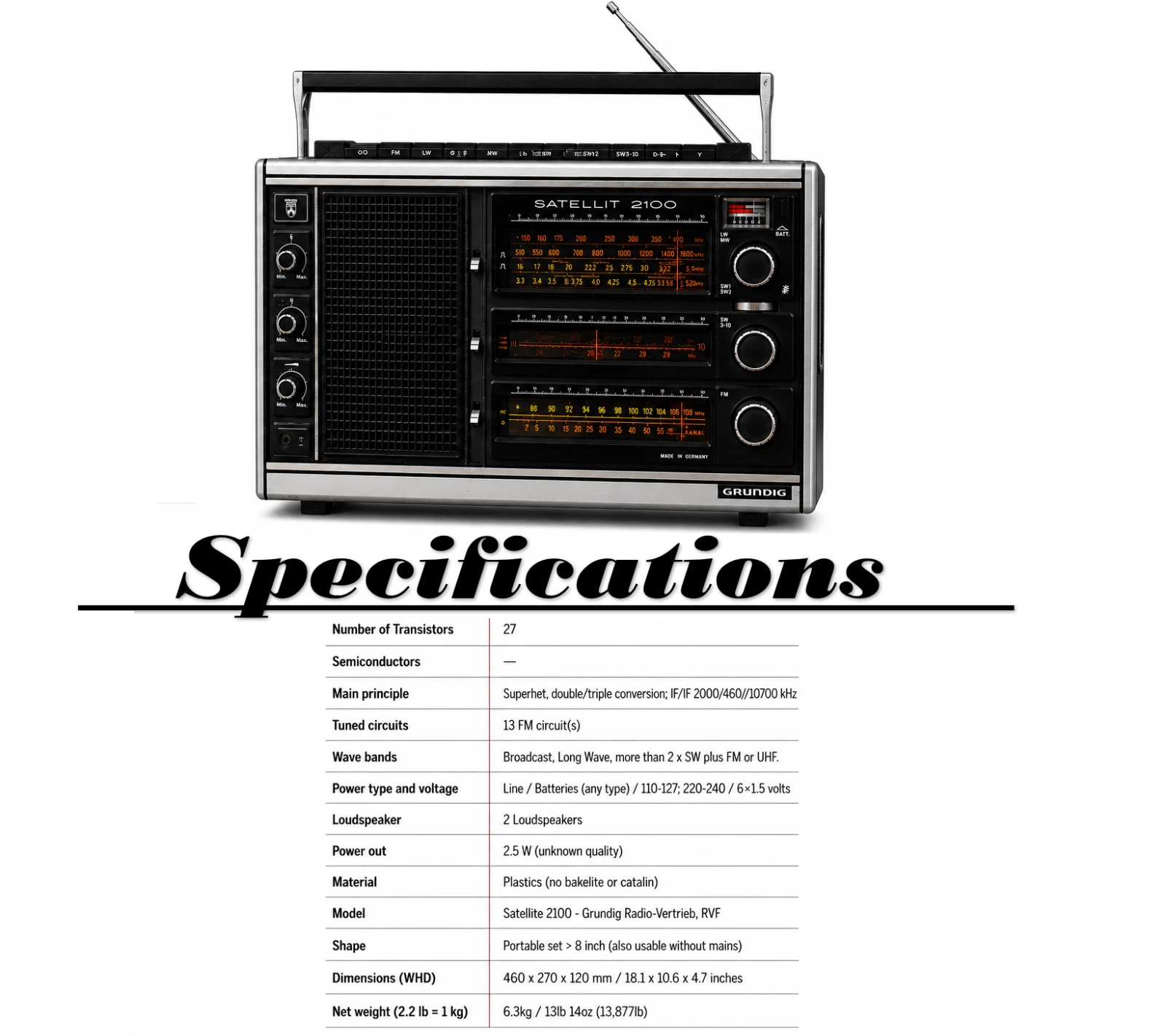 GRUNDIG SATELLIT 2100 ラジオ GRUNDIG SATELLIT 2100 🌈RaRe🌈 Vintage Radio World Band Receiver