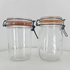 1970s Vintage Le Parfait 1L French Glass Canning Jars Pair Super VMC France