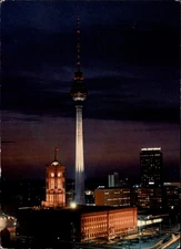 Berlin Television Tower Berlin Germany vintage night time lapse postcard w383