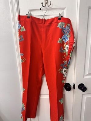 Zara Basic Collection Red Floral Print Slim Ankle Pants Women XL Vibrant Boho
