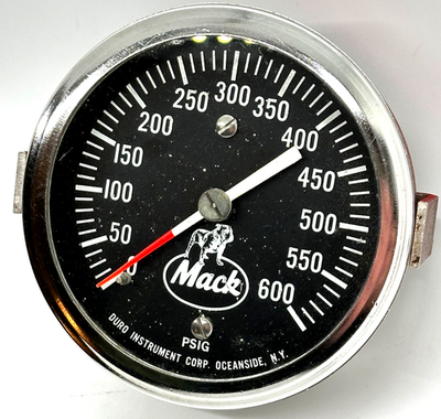 #ad 🇺🇸 Vintage MACK Truck 600 PSI Pressure Gauge 4quot; Round Dial Fire Rear Outlet $50.00