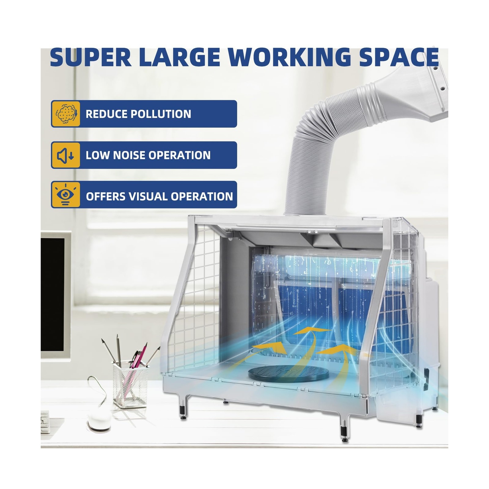 Airbrush Booth Water Curtain with 3 LED Light 3 Fans Revolving Turntable and ...