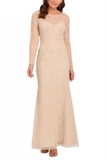 Adrianna Papell Beaded Long Sleeve Gown Biscotti