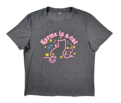 Karma Is A Cat Shirt Women Large Short Sleeve Crew Neck Gray Kitty Cat Lovers