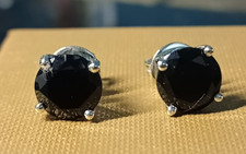 4ct Round Cut Simulated Black Onyx Stud 4prong Earrings 14k White Gold Plated