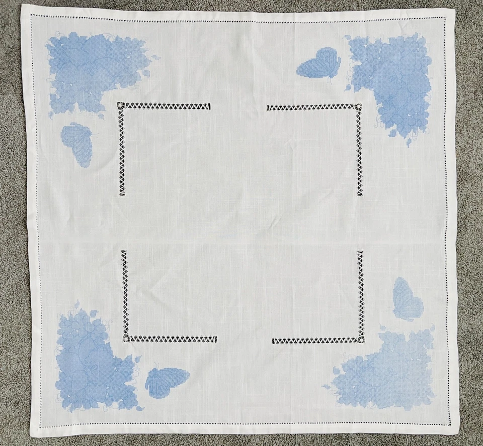 Stamped Cross Stitch White Tablecloth 34 x 34" & 20 Skeins Embroidery Floss - Image 3 of 4