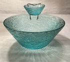 Vintage Anchor Hocking Soreno Aquamarine Chip and Dip Set | Mid Century Modern