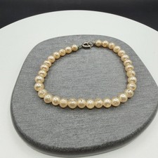 Faux Pearl Beaded Bracelet Cream Gold Tone Spring Ring Clasp Costume Jewelry