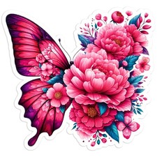 Pink Flowers Butterfly Wings - Vinyl Decal Sticker - Car Window Laptop - 213