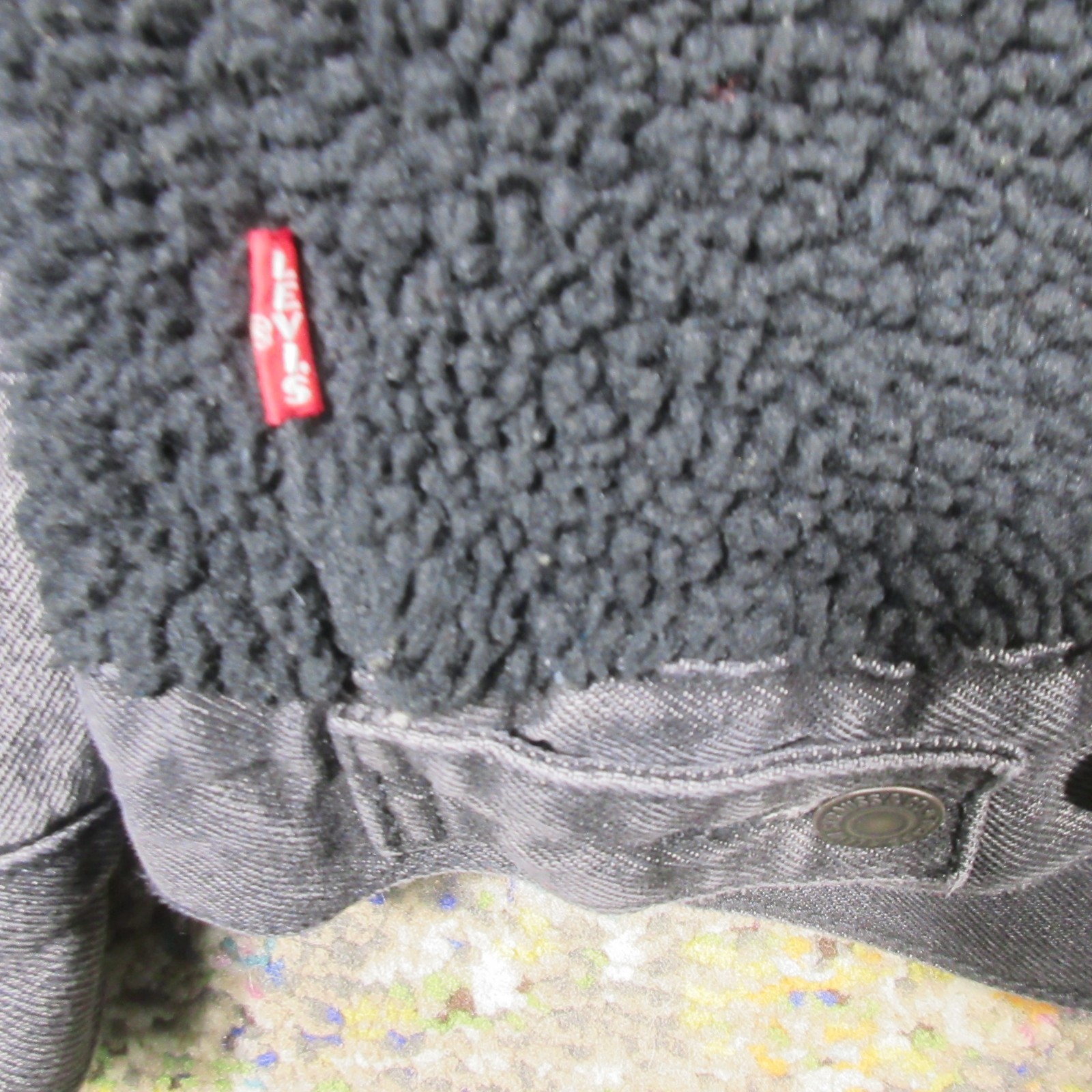 Levi's Sherpa Hybrid Trucker Jacket Mens L Black Denim Fleece EUC