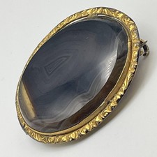 Antique Victorian vintage rolled gold and banded brown agate square brooch pin