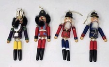 Wooden Nutcracker Articulated Toy Soldier Christmas Ornaments Set Of 4 