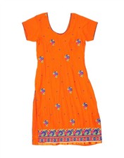 VINTAGE Womens A-Line Dress UK 10 Small Orange Floral LO15