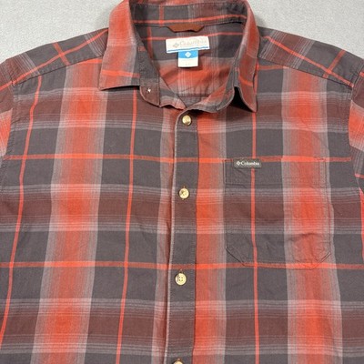 SHIRT Columbia MENS  Large Button Down Long Sleeve Lightweight Red Gray Plaid