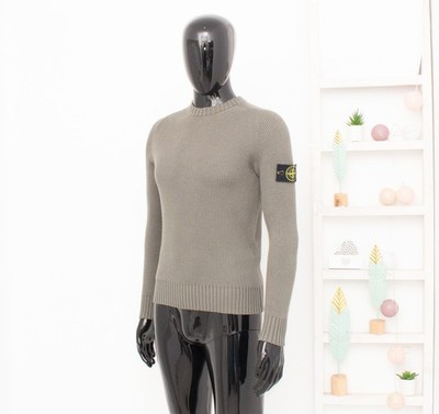 Authentischer Stone Island Pullover grün Wolle gerippt Rundhalsausschnitt...