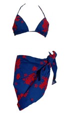 True Vintage 1970s Red and Blue Strin Bikini Sarong Low Rise Pants