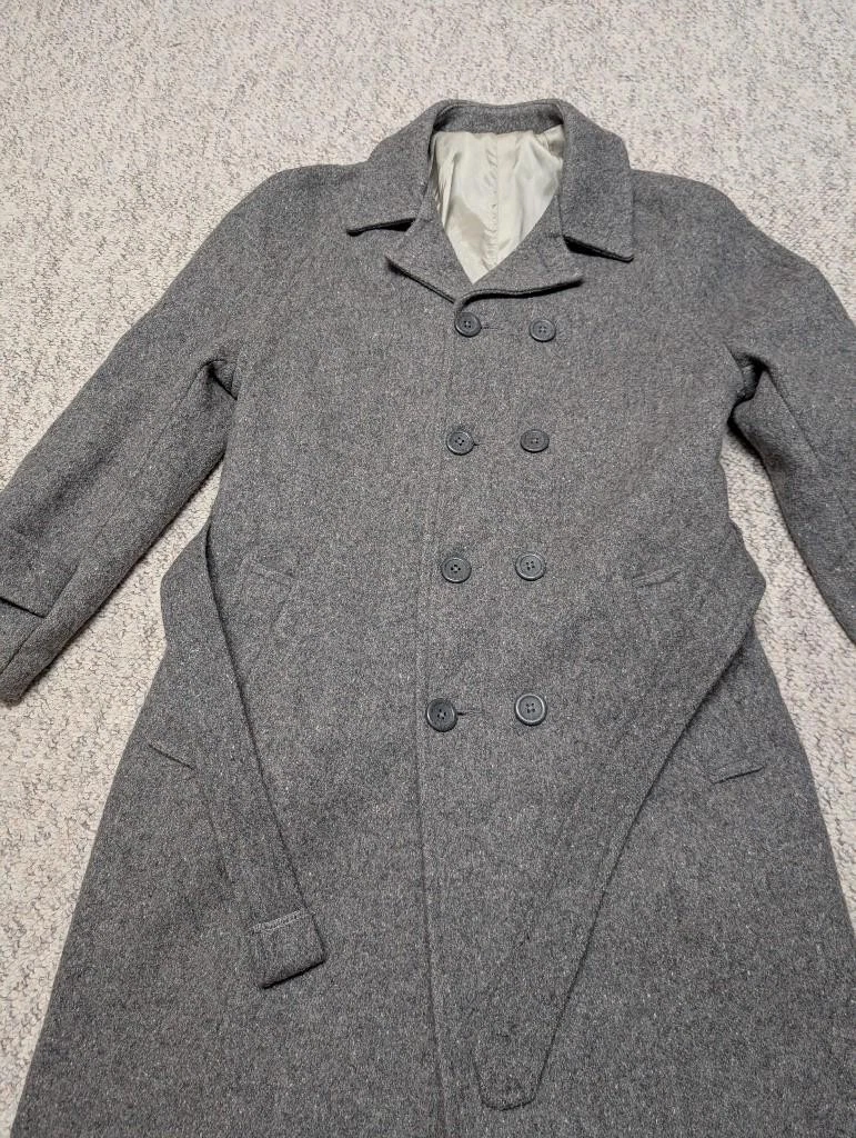 vintage USA made OVERCOAT polo style BELTED raglan 36 gray wool TWEED fleck XS image 4