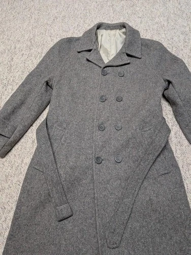 vintage USA made OVERCOAT polo style BELTED raglan 36 gray wool TWEED fleck XS image 4