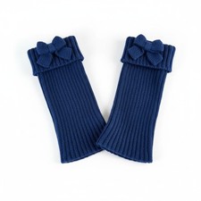 Women Winter Crochet Boot Cuffs Toppers Shell Leg Warmer, Bows - Navy Blue
