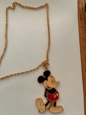 Walt Disney Productions Mickey Mouse Enamel Lg Pendant Gold Tone Chain Necklace