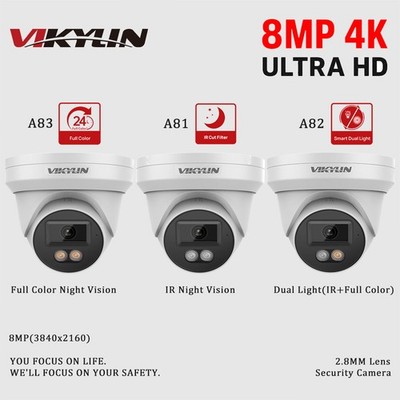 VIKYLIN 8MP 4K Turret POE IP Camera Built in MIC IR / Full Color / Dual Light