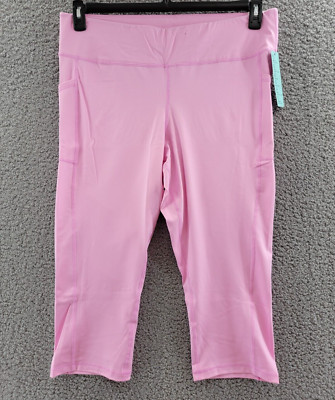 ID Ideology Plus Size Cropped Leggings Women's 2X Pink Stone Pull On Side Pocket