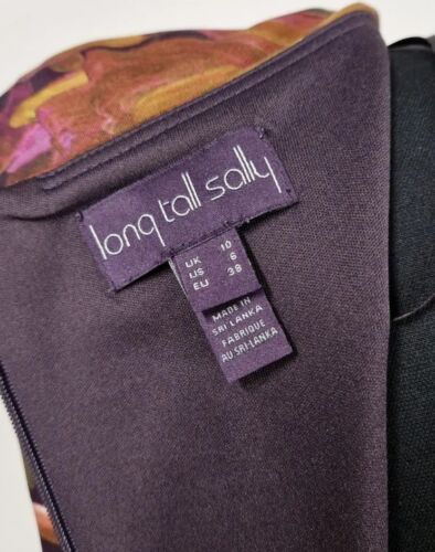 Long Tall Sally floral dress size 10 purple yellow stretch bodycon cap sleeve - Picture 9 of 10