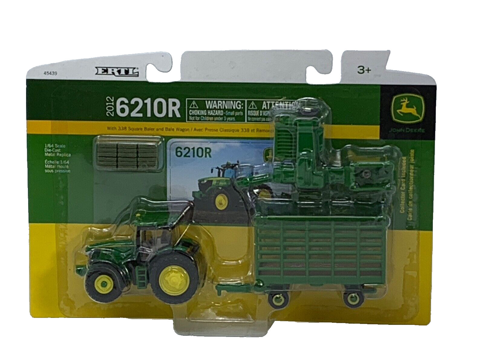 1/64 ERTL JOHN DEERE 6210R W/ 338 BALER & THROW HAY WAGON