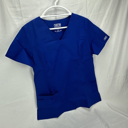 Cherokee Scrubs Top Shirt Women Size Medium Short Sleeve Blue With Pockets NEW - Picture 2 of 9