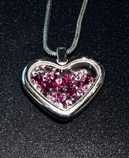 Swarovski Valentine's Necklace Heart Floating Crystals Pink Fuchsia N316
