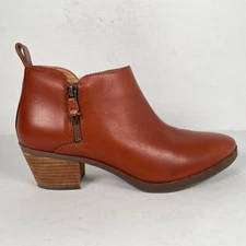 VIONIC Cecily Ankle Boots Womens Size 10 Chestnut Brown Leather Zip Up Shoes