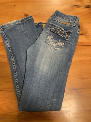 Cowgirl Tuff Bootcut Jeans Women Distressed 28 Blue Stretch Zip Fly Flap  Pocket