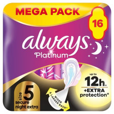 Always Platinum Secure Night Extra (Szie 5) Sanitary Towels 16 Pads