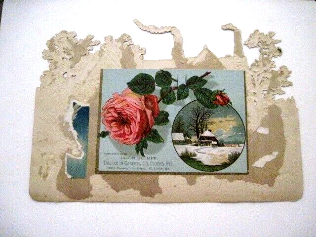 Gorgeous Large 1800's Die Cut -Charming House, Dogs, Horses, Carriage & People * Foto 4 de 4